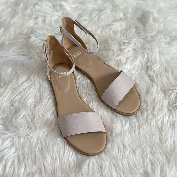 EILEEN FISHER 10 NEW Razz Tumbled Leather Ankle Strap Sandals in Chalk NIB NWT - Picture 11 of 16